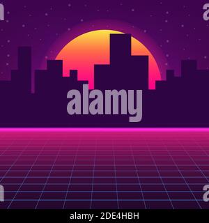 Futuristische Landschaft mit Stil Laser Raster. Neon Retrowave. Vector lieferbar Abbildung. Stock Vektor