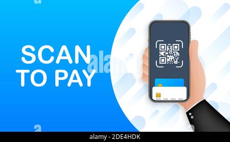 Scan zu bezahlen. Smartphone QR-Code auf Papier für Detail, Technologie und Business Konzept zu scannen. Vector Illustration. Stock Vektor