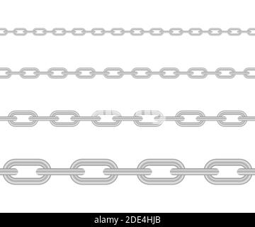 Metallkette. Blockkette. Sammlung von nahtlosen Metallketten in Silber gefärbt. Vektorgrafik. Stock Vektor