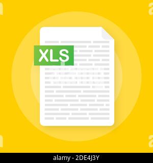 Download XLS-Taste auf Laptop-Bildschirm. Dokumentkonzept wird heruntergeladen. Datei mit XLS-Etikett und Pfeil nach unten. Vektorgrafik. Stock Vektor