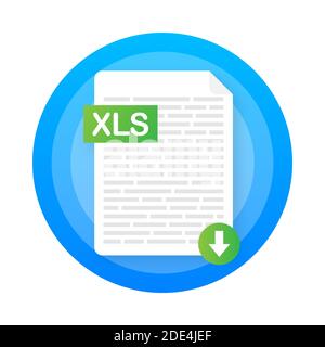 Download XLS-Taste auf Laptop-Bildschirm. Dokumentkonzept wird heruntergeladen. Datei mit XLS-Etikett und Pfeil nach unten. Vektorgrafik. Stock Vektor
