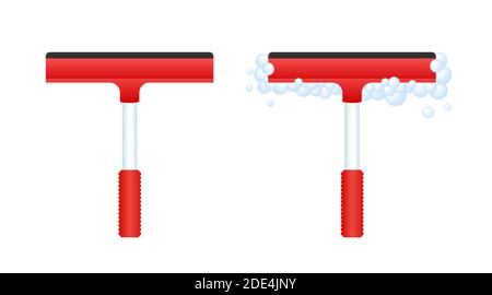 Fensterputzen in modernem Stil. Glasschaber gleitet über das Glas. Reinigung und Wartung. Vektorgrafik. Stock Vektor