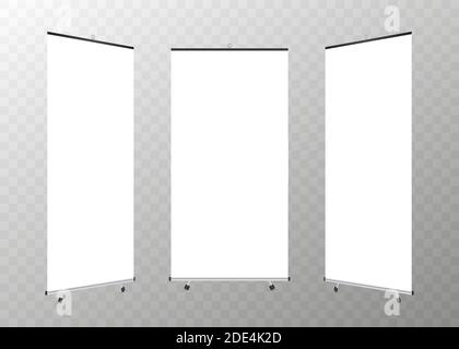 Leere Roll-up-Banner-Anzeige. Aufrollen des Bannerstandrahmens. Vektorgrafik. Stock Vektor