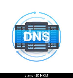 DNS Domain Name System-Server. Globales Kommunikationsnetzwerkkonzept. Web-Suchkonzept. Vektorgrafik. Stock Vektor