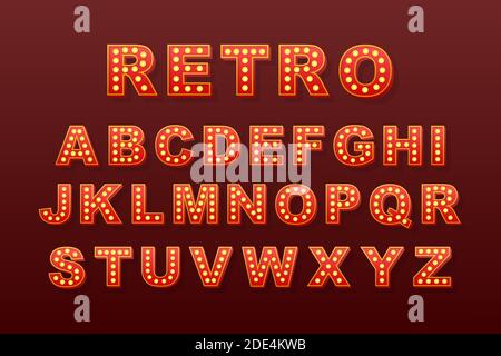 Retro Licht Text, tolles Design für jeden Zweck. Vektor Retro Glühbirne Alphabet. Vektorgrafik. Stock Vektor