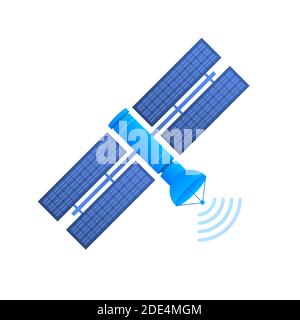 Der Satellit. Künstliche Satelliten umkreisen den Planeten Erde, GPS. Vektorgrafik. Stock Vektor