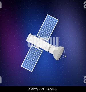 Der Satellit. Künstliche Satelliten umkreisen den Planeten Erde, GPS. Vektorgrafik. Stock Vektor