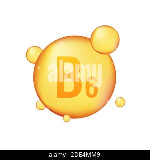 Vitamin B 6 Gold glänzende Ikone. Ascorbinsäure. Vektorgrafik Stock Vektor