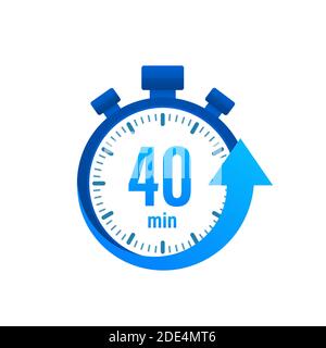 Das Vektorsymbol für die Stoppuhr für 40 Minuten. Stoppuhrsymbol in flacher Ausführung, Timer auf farbigem Hintergrund eingeschaltet. Vektorgrafik. Stock Vektor
