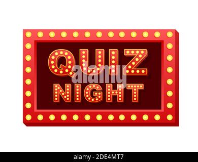 Retro Licht Text Quiz Nacht. Retro-Glühlampe. Vektorgrafik. Stock Vektor