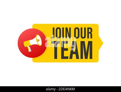 Megaphone Hand, Geschäftskonzept mit Text in unserem Team. Vektorgrafik. Stock Vektor