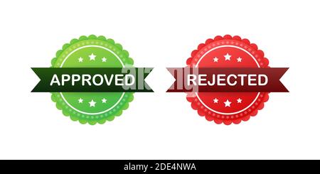Genehmigte und abgelehnte Aufkleber Symbol. Vector lieferbar Abbildung. Stock Vektor