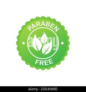Grünes Etikett parabenfrei. Symbol, Zeichen. Bio, Bio, Öko-Symbol. Naturprodukt. Vektorgrafik. Stock Vektor