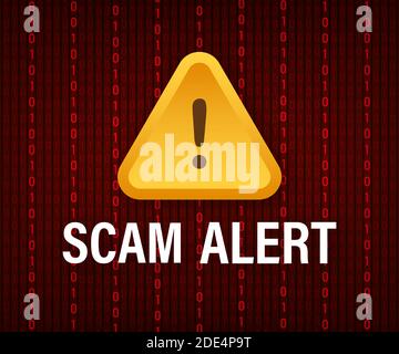 Banner mit roter Betrugswarnung. Hinweisschild. Symbol für Cyber-Sicherheit. Aufkleber mit Warnschild. Flaches Warnsymbol. Vektorgrafik. Stock Vektor