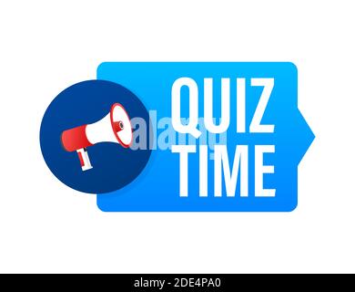 Hand hält Megaphon - Quiz Zeit. Vektorgrafik. Stock Vektor