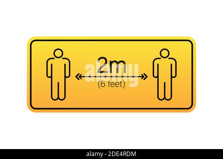 Symbol für Social Distance Signage. Bitte warten Sie hier. Sicherheitsabstand beachten. Vektorgrafik. Stock Vektor