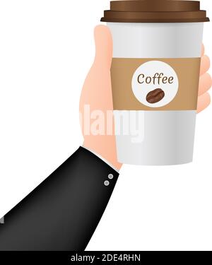 Einweg-Kaffeetasse in der Hand. Vektorgrafik. Stock Vektor