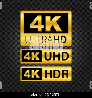 4K Ultra HD-Label. Hochtechnologie. LED-Fernsehbildschirm. Vektorgrafik. Stock Vektor