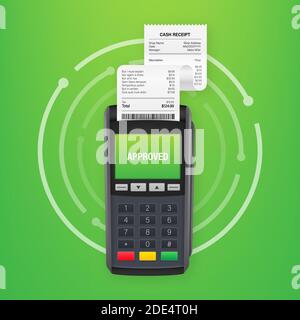 POS-Zahlungsterminal. Genehmigte Zahlung. Vektorgrafik. Stock Vektor