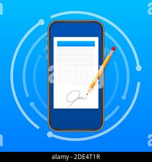 Elektronisches Vertrags- oder digitales Signaturkonzept. Vektorgrafik. Stock Vektor