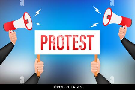 Protestierende Hände halten Protestschilder. Vektorgrafik. Stock Vektor