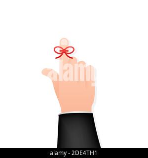 Erinnerung nicht vergessen. Seil Bogen auf Finger zeigen. Vektorgrafik. Stock Vektor