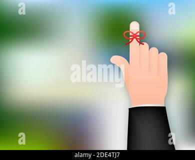 Erinnerung nicht vergessen. Seil Bogen auf Finger zeigen. Vektorgrafik. Stock Vektor