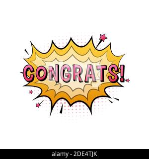 Comic Sprechblasen mit Text-Congrats. Vintage Cartoon Illustration. Symbol, Aufkleberetikett, Sonderangebotschild, Werbeplakette. Vektormaterial Stock Vektor