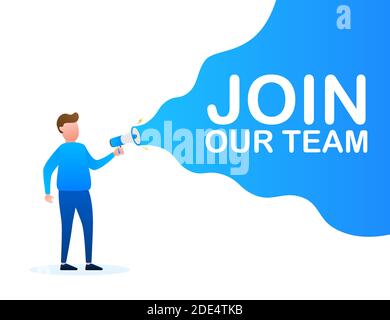 Megaphone Hand, Geschäftskonzept mit Text in unserem Team. Vektorgrafik. Stock Vektor