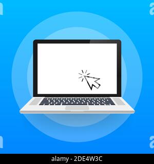 Laptop mit Cursor. Computer oder Suche klicken Sie auf Pfeil für Website. Vektorgrafik Stock Vektor