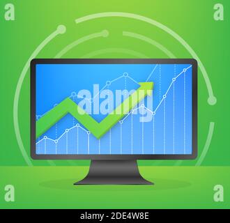 Gewinn Geld oder Budget. Bargeld und steigende graph Pfeil hoch, Konzept für geschäftlichen Erfolg. Kapitalerträge, profitieren. Vector lieferbar Abbildung. Stock Vektor
