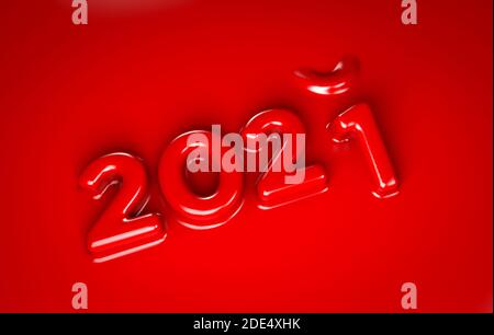 Neujahr 2021 in einer roten Kunststoffform. 3D-Rendering Stockfoto