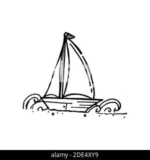 Malvorlagen für Kid of Boat oder Schiff Hand gezeichnet Geeignet für Malbuch Illustration Stock Vektor