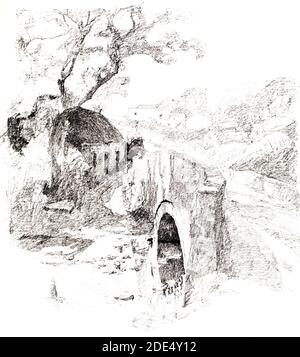 Bridge on the Awin Ruy, Balla Salla, Isle of man, 1895 Bleistiftzeichnung von Archibald Knox aus dem Jahr 1896 The Studio an Illustrated Magazine of Fine and Appli Stockfoto