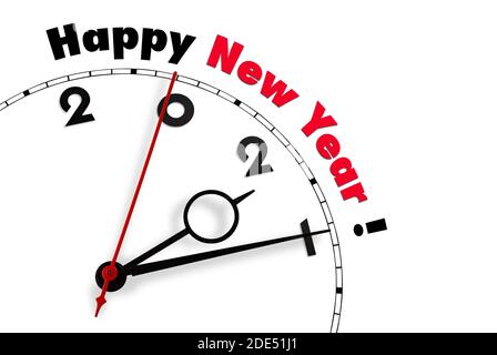 Weiße Uhr mit Worten Frohes neues Jahr 2021 Stockfoto