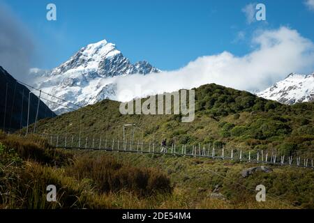 Dritte Swing-Brücke auf Hooker Valley Track, Mt Cook National Park Stockfoto