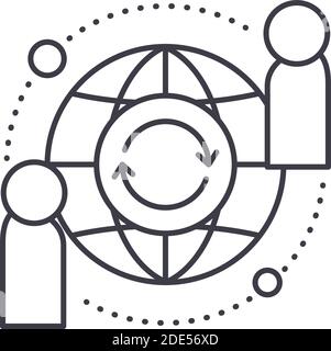 Globales Kommunikationssymbol, lineare isolierte Illustration, dünner Linienvektor, Webdesign-Zeichen, Umrisskonzept-Symbol mit bearbeitbarer Kontur auf Weiß Stock Vektor