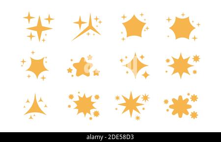 Funkelnde Sterne, funkelnder Funke, funkelndes Licht strahlende Sterne setzen. Vektorgrafik Sammlung isoliert auf weiß Stock Vektor
