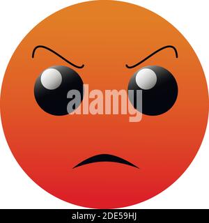 Vektor Emoji rot wütend traurig Gesicht mit Augen und Mund auf weißem Hintergrund. Lustige Cartoon Emoji-Symbol. Illustration für Chat oder Nachricht Stock Vektor