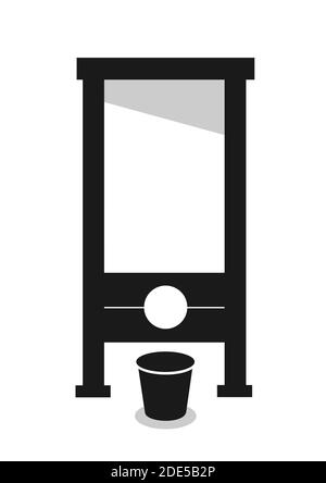 Guillotine - archaische und historische Ausrüstung für captial Strafe und Todesstrafe. Angeklagter Verbrecher wird durch Klinge enthauptet. Vektorgrafik Stockfoto