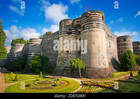 Schloss von Angers in der Stadt Angers in der Region Maine et Loire Tal in Frankreich. Chateau d'Angers, Angers, Loire-Tal, Pays-de-la-Loire, Frankreich Stockfoto