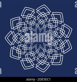 Das weiße Schneeflocken-Symbol ist vor einem blauen Hintergrund isoliert. Symbol für Schnee, Urlaub, Kälte, Frost. Design-Element für den Winter. Stock Vektor