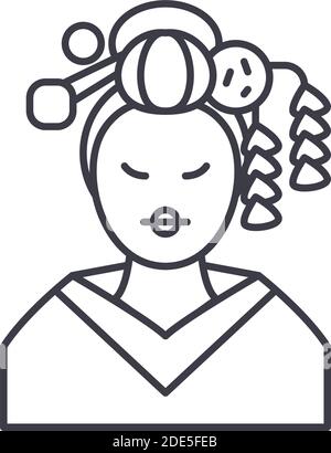 Geisha Symbol, lineare isolierte Illustration, dünne Linie Vektor, Web-Design-Zeichen, Umriss Konzept Symbol mit editierbaren Strich auf weißem Hintergrund. Stock Vektor