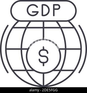 GDP-Symbol, lineare isolierte Illustration, dünne Linie Vektor, Web-Design-Zeichen, Umriss Konzept Symbol mit editierbarer Kontur auf weißem Hintergrund. Stock Vektor
