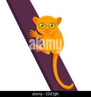 Cute Cartoon Tarsier Affe Zeichnung, Philippinen Tier. Einfache Vektor Clip Art Illustration. Stock Vektor