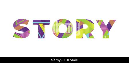 Das Wort GESCHICHTE Konzept in bunten Retro-Formen und Farben Illustration geschrieben. Stock Vektor