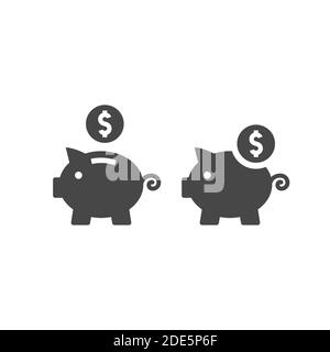 Sparschwein mit Dollar Münze Vektor-Symbol. Einsparungen oder Budget Finanzsymbol. Stock Vektor