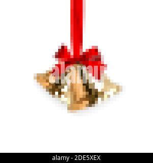Klingel. Winter Gold Glocke mit roter Schleife. Frohe weihnachten und glückliches neues Jahr Dekoration Element. Vektorgrafik. Stock Vektor