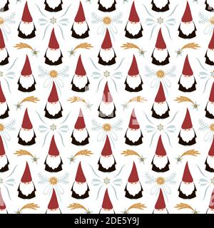 Nahtloses Weihnachtsmuster. Niedliche Gnome Stock Illustration. Abstrakt, Kunst, Hintergründe, Feier, Weihnachten Stock Vektor