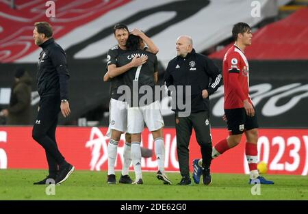 Edinson Cavani von Manchester United reagiert nach dem Premier League-Spiel im St. Mary's Stadium in Southampton. Stockfoto